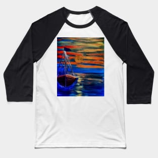 Out sailing at sunset. Red sky Baseball T-Shirt